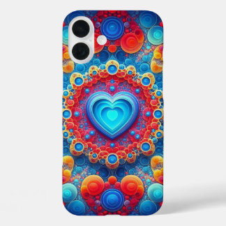 BLUE RED ORANGE YELLOW PSYCHADELIC HEART iPhone 16 PLUS CASE
