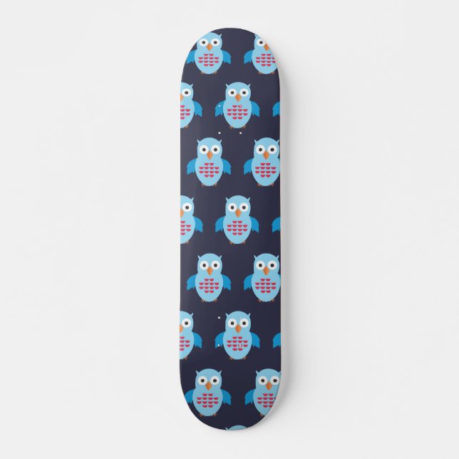 Blue & Red Owl Skateboard (Front)