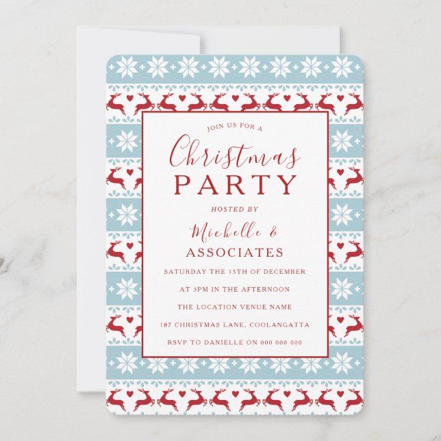Blue & Red Pattern Office Work Christmas Party Invitation (Front)