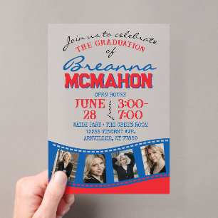 Blue & Red Photo Graduation Filmstrip Frosted Acrylic Invitations