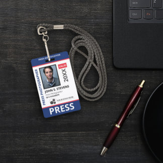Blue Red Photo & Logo Press ID Badge