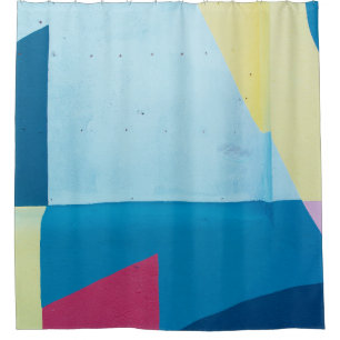 Blue, red, pink, and yellow abstract painting