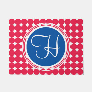 Blue & Red Polka Dot Monogram Doormat