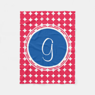 Blue & Red Polka Dot Monogram Fleece Blanket