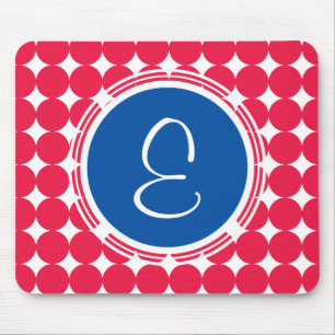 Blue & Red Polka Dot Monogram Mouse Pad