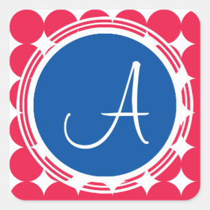 Blue & Red Polka Dot Monogram Square Sticker