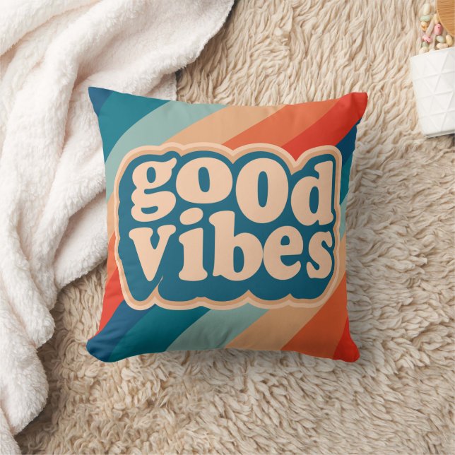Blue Red Retro Good Vibes Square Pillow (Blanket)