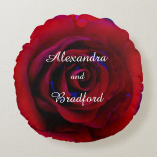 Blue Red rose, bride groom custom wedding Round Pillow