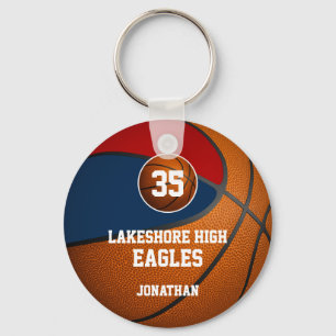 Blue red school colours boys' basketball team keychain