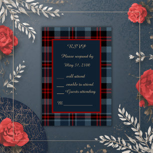 blue red scottish wedding celtic tartan plaid RSVP card