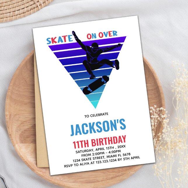 Blue Red Skateboards Invitations Anniversaire (Blue Red Skateboards Birthday Invitations)