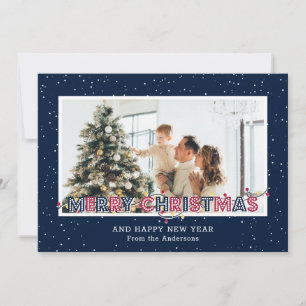 Blue Red Snow Lights Photo Cartes de Noël