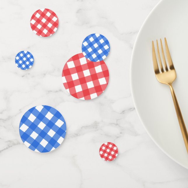 Blue & Red Squares Chequered Gingham Checkers Confetti (Group)