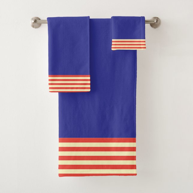 Blue + Red Stripes Bath Towel Set (Insitu)