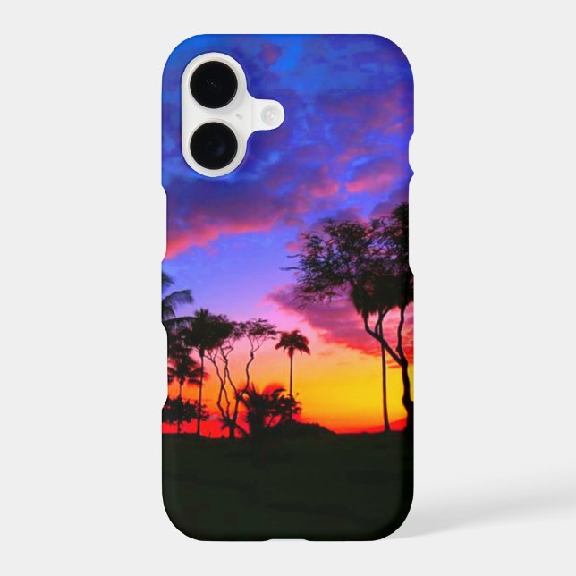 Blue Red Sunset Exotic Hawaiian Beach Palm Trees (Verso)