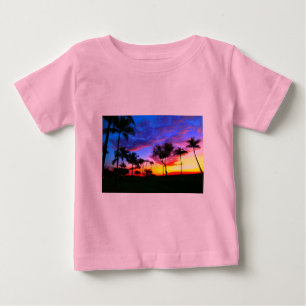 Blue Red Sunset Exotic Hawaiian Beach Palm Trees Baby T-Shirt