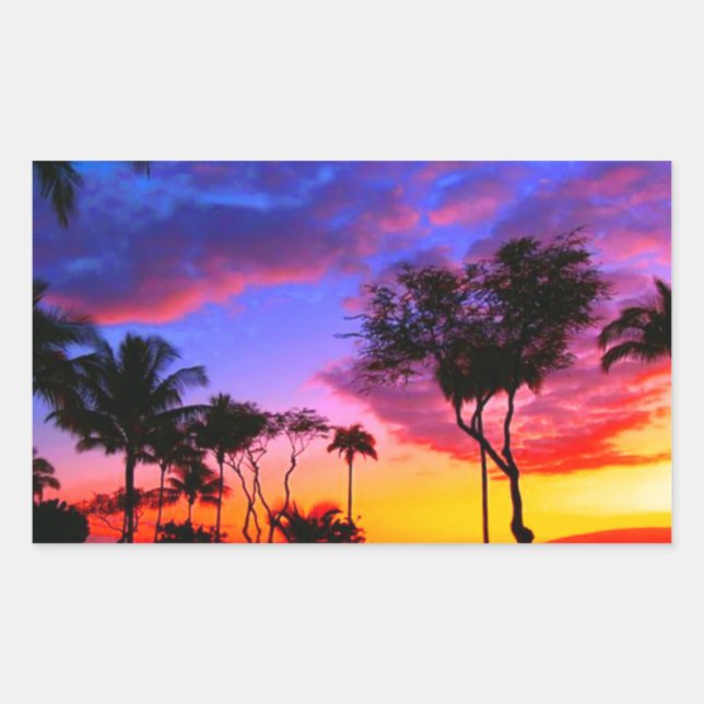 Blue Red Sunset Exotic Hawaiian Beach Palm Trees Sticker (Front)