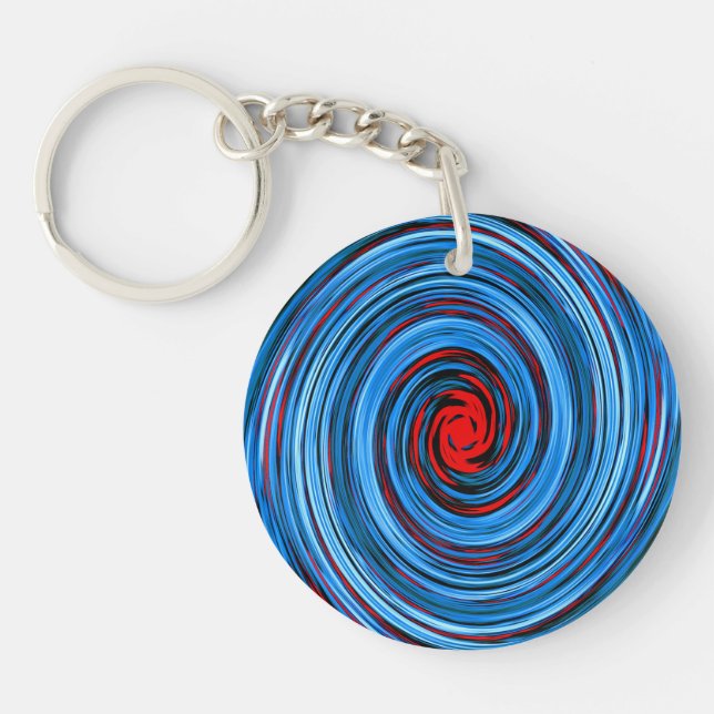 Blue Red Swirl Abstract Pattern Keychain (Front)
