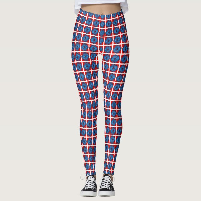 Blue Red Swirl Abstract Pattern Leggings (Front)