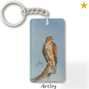 Blue Red-Tailed Hawk Bird Painting Initials  Keychain