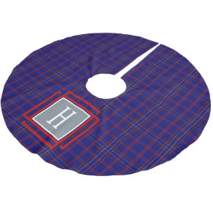 Blue Red Tartan Monogram Brushed Polyester Tree Skirt