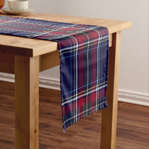 Blue Red Tartan Monogram in Celtic Lion Font   Long Table Runner
