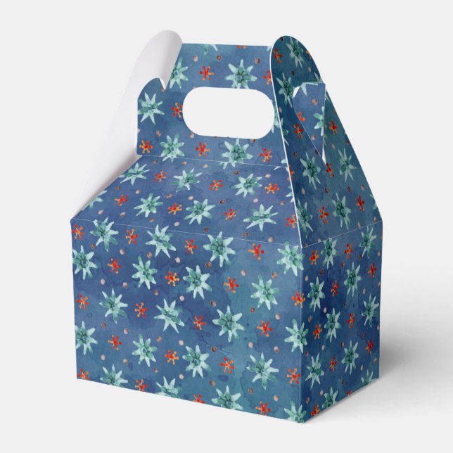 Blue Red Teal Christmas Snowflakes Pattern Favor Box (Front Side)