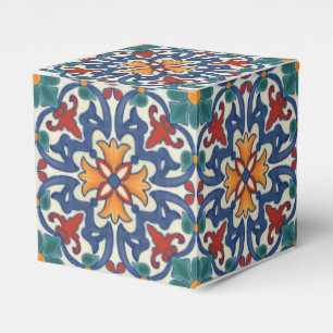 Blue Red Teal Orange White Azulejos Pattern Favor Box