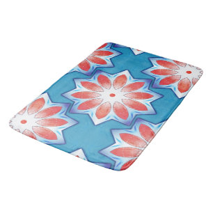 Blue red ten stub star kaleidoscope in soft shiny bath mat