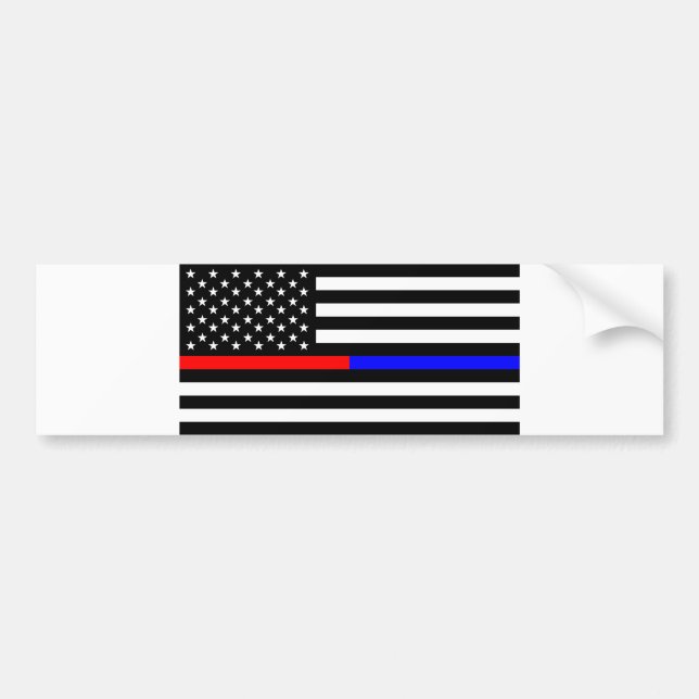blue red thin line police firefighters symbol usa bumper sticker (Front)