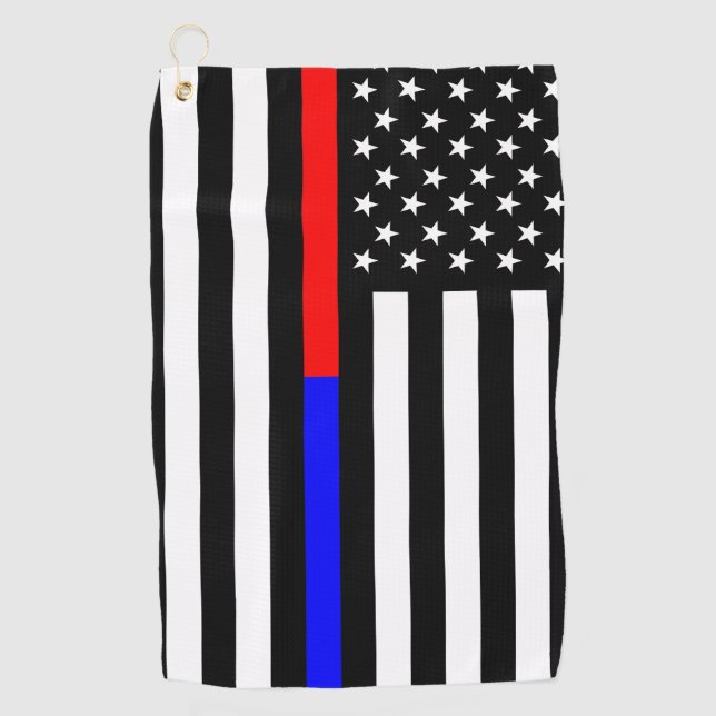 blue red thin line police firefighters symbol usa golf towel (Front)