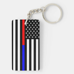 blue red thin line police firefighters symbol usa keychain