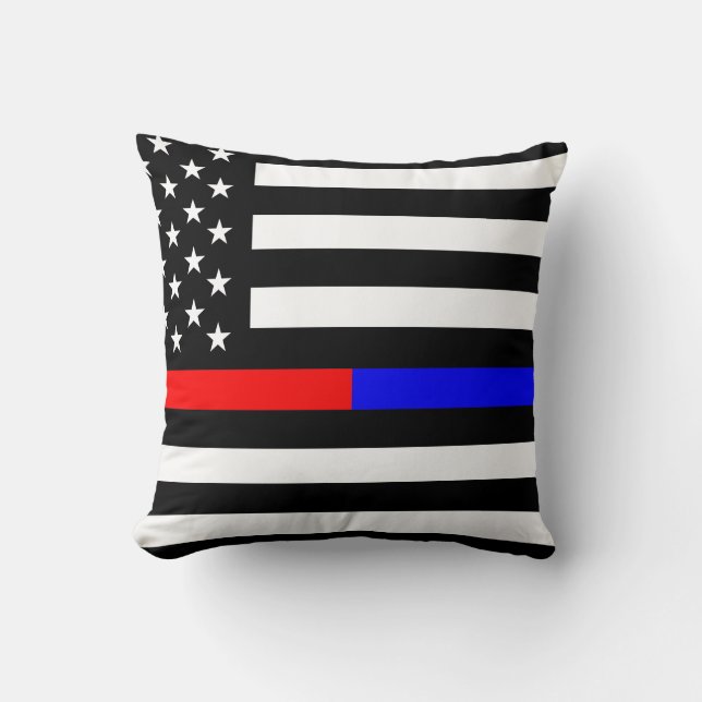 blue red thin line police firefighters symbol usa throw pillow (Front)