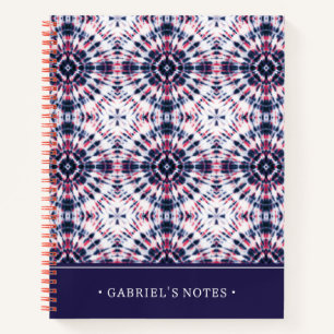 Blue & Red Tie Dye Pattern Add Your Name Notebook