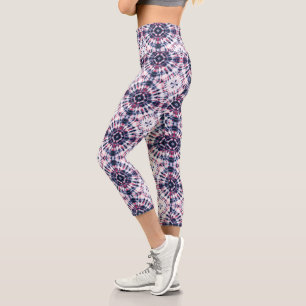 Blue & Red Tie Dye Pattern Capri Leggings