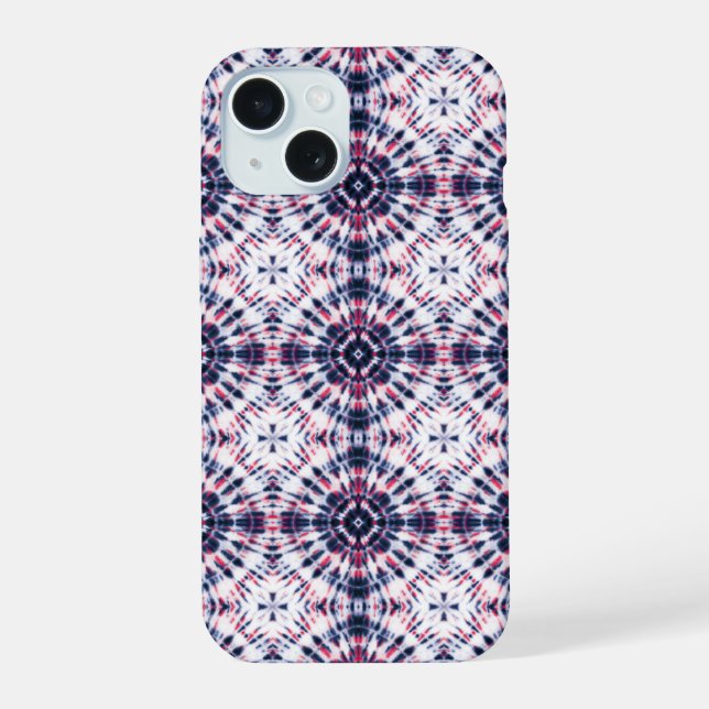 Blue & Red Tie Dye Pattern iPhone 15 Case (Back)