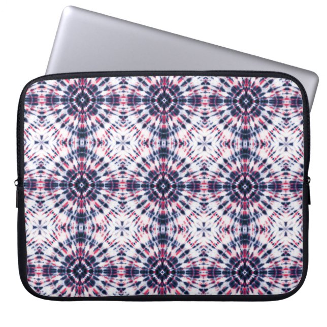 Blue & Red Tie Dye Pattern Laptop Sleeve (Front)