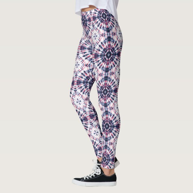 Blue & Red Tie Dye Pattern Leggings (Left)