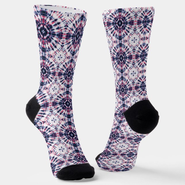 Blue & Red Tie Dye Pattern Socks (Angled)