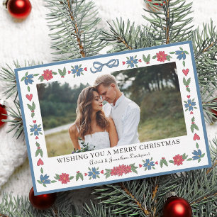 Blue Red Traditional Nordic Folk Merry Christmas  Holiday Card