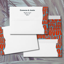 Blue Red Typography Border Wedding Invitation