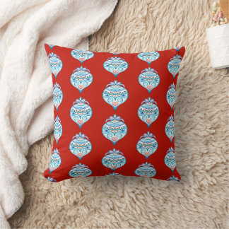 Blue Red vintage Christmas bauble Throw Pillow