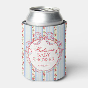 Blue & Red Vintage Fancy Floral Baby Shower Favor Can Cooler