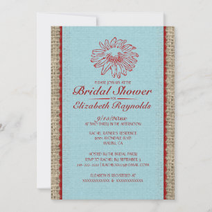 Blue & Red Vintage Lace Bridal Shower Invitations