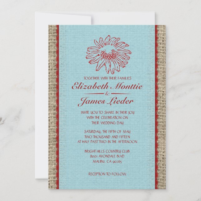 Blue & Red Vintage Lace Wedding Invitations (Front)