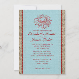 Blue & Red Vintage Lace Wedding Invitations