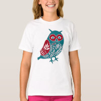 Blue Red Vintage Owl Bird