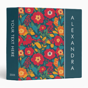 Blue & Red Vintage Wild Flowers & Leaves Pattern Binder