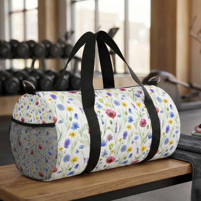 Blue Red Watercolor Wildflower Duffle Bag (Creator Uploaded)