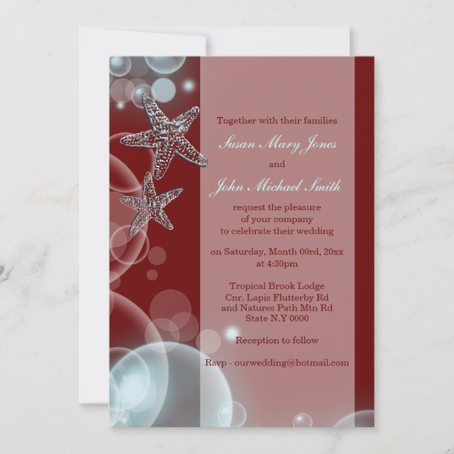 Blue red wedding engagement anniversary invitation (Front)